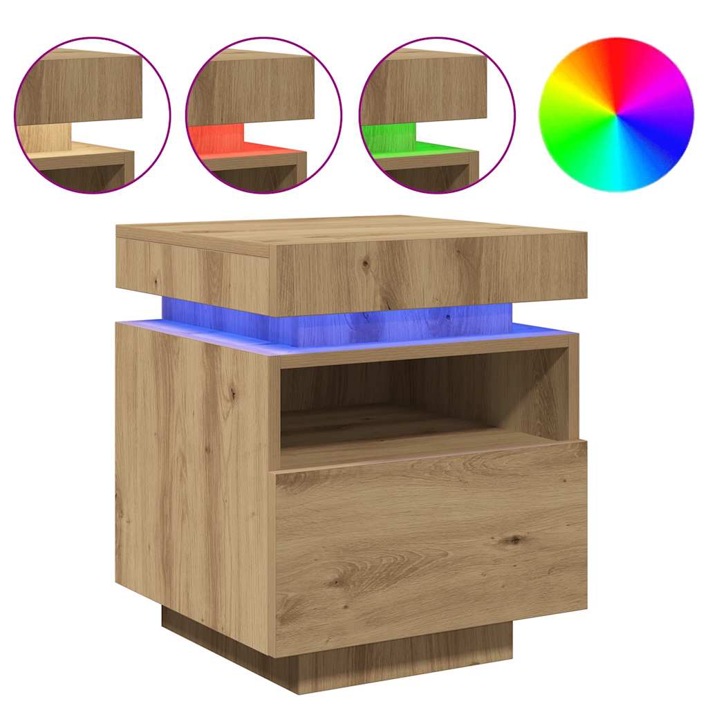 vidaXL Szafki nocne z LED, 2 szt., dąb artisan, 40x39x48,5 cm