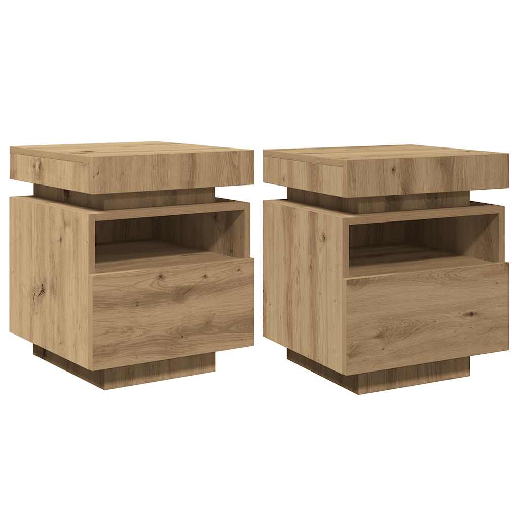 vidaXL Szafki nocne z LED, 2 szt., dąb artisan, 40x39x48,5 cm