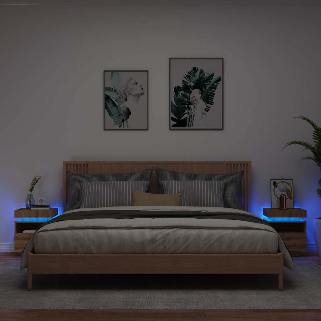 vidaXL Szafki nocne z LED, 2 szt., dąb artisan, 40x39x48,5 cm