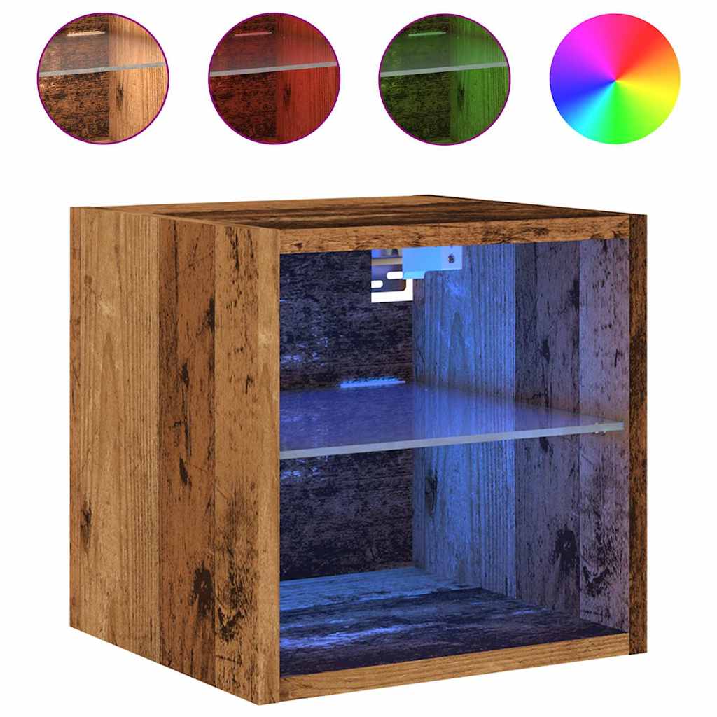 vidaXL Ścienna szafka TV z LED, stare drewno, 30x28,5x30 cm
