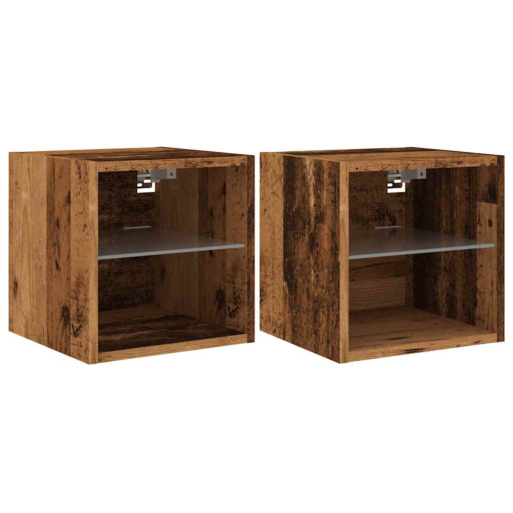 vidaXL Ścienne szafki TV z LED, 2 szt., stare drewno, 30x28,5x30 cm