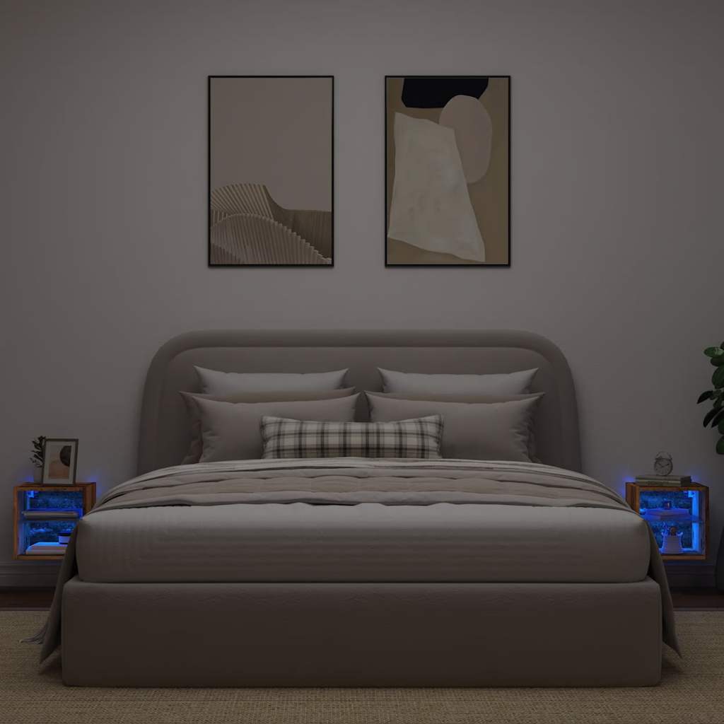 vidaXL Ścienne szafki TV z LED, 2 szt., stare drewno, 30x28,5x30 cm