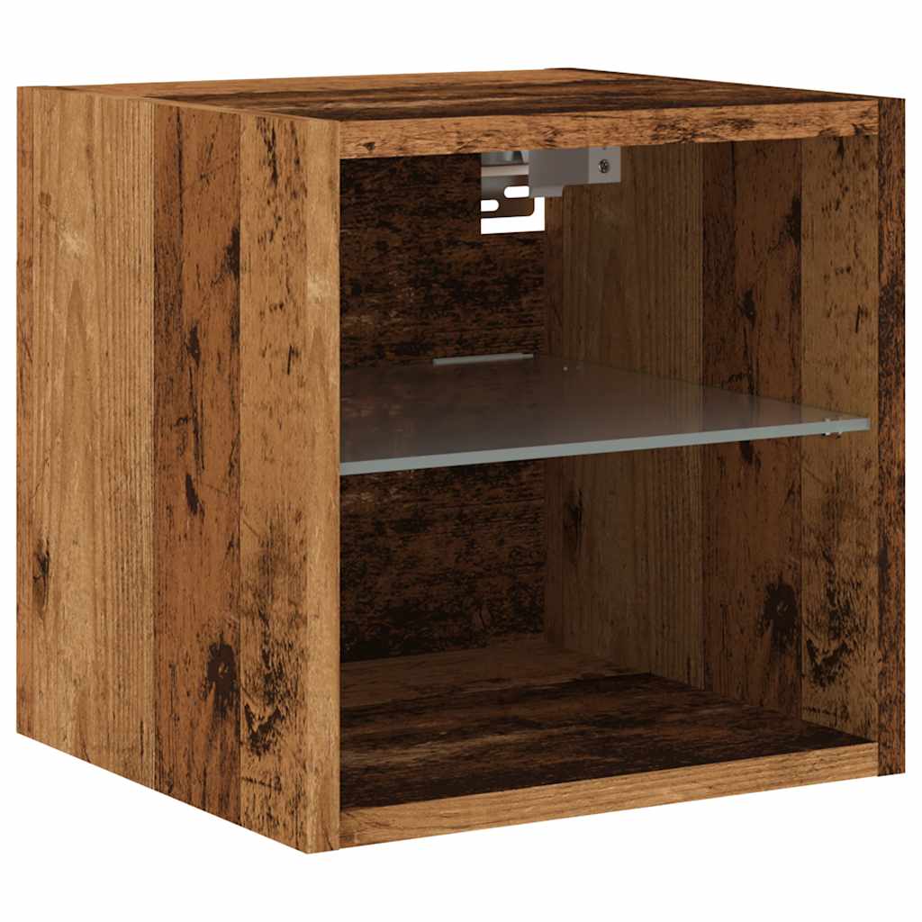 vidaXL Ścienne szafki TV z LED, 2 szt., stare drewno, 30x28,5x30 cm