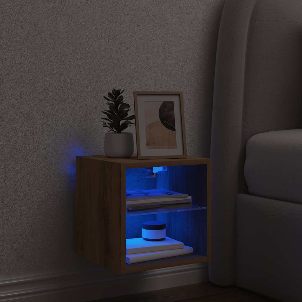 vidaXL Ścienna szafka TV z LED, dąb artisan, 30x28,5x30 cm