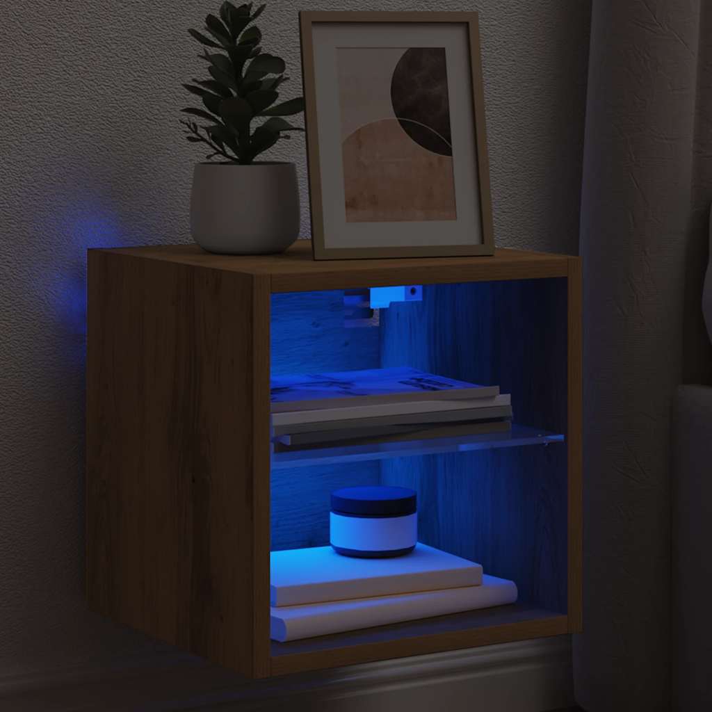 vidaXL Ścienna szafka TV z LED, dąb artisan, 30x28,5x30 cm