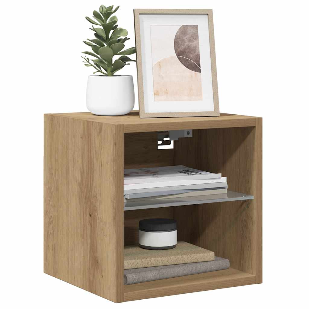 vidaXL Ścienna szafka TV z LED, dąb artisan, 30x28,5x30 cm
