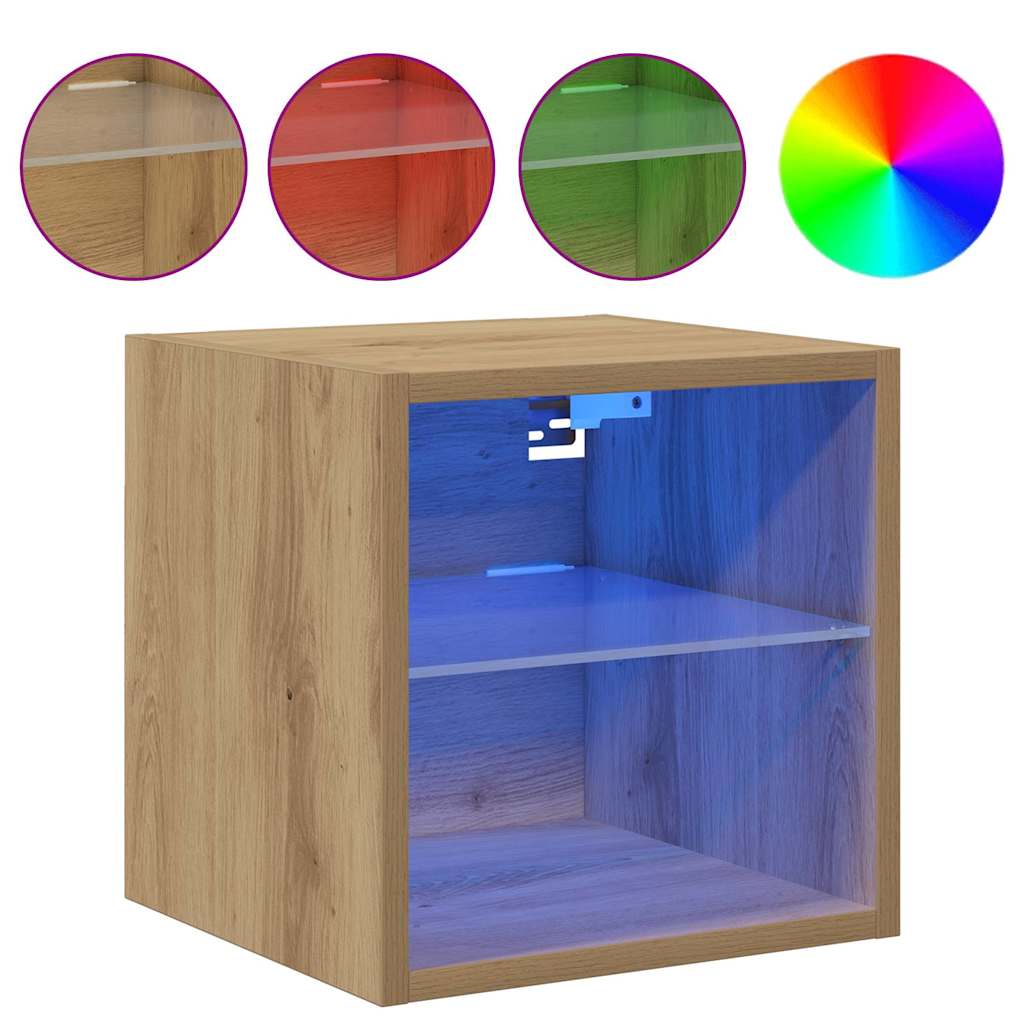 vidaXL Ścienne szafki TV z LED, 2 szt., dąb artisan, 30x28,5x30 cm
