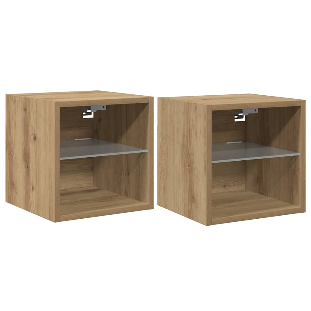 vidaXL Ścienne szafki TV z LED, 2 szt., dąb artisan, 30x28,5x30 cm