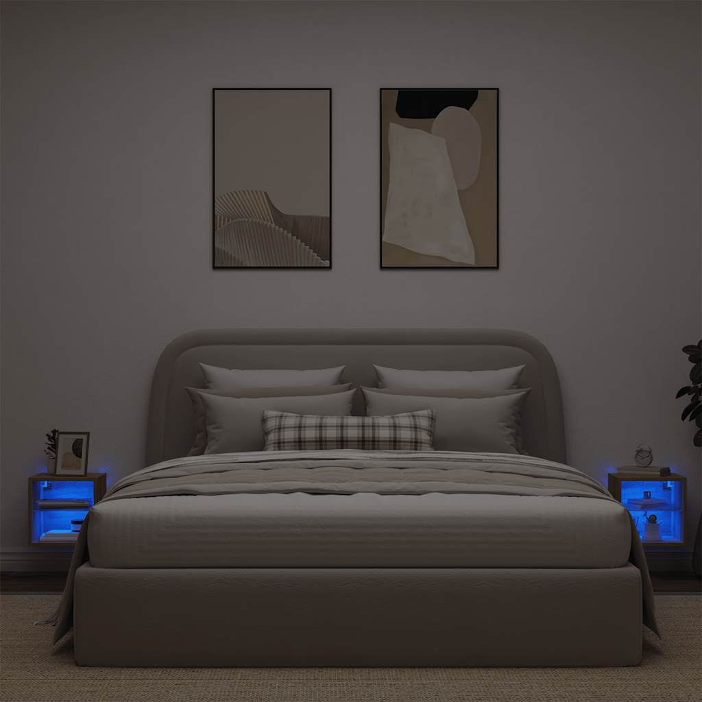 vidaXL Ścienne szafki TV z LED, 2 szt., dąb artisan, 30x28,5x30 cm