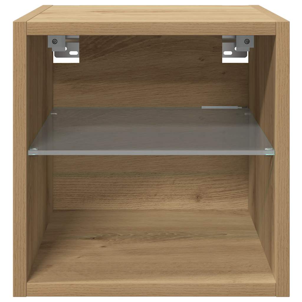 vidaXL Ścienne szafki TV z LED, 2 szt., dąb artisan, 30x28,5x30 cm