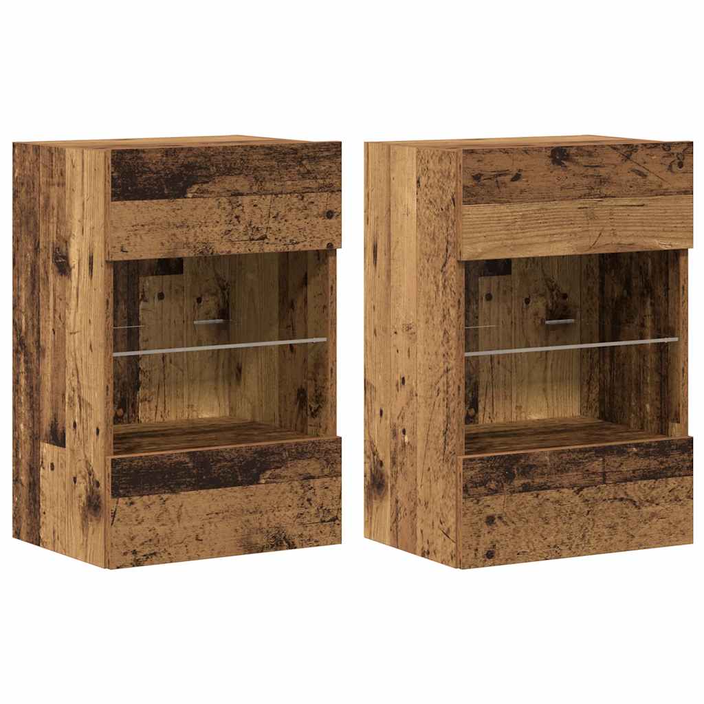 vidaXL Szafki wiszące z oświetleniem LED do telewizora, 2 szt., stare drewno, 40x30x60,5 cm