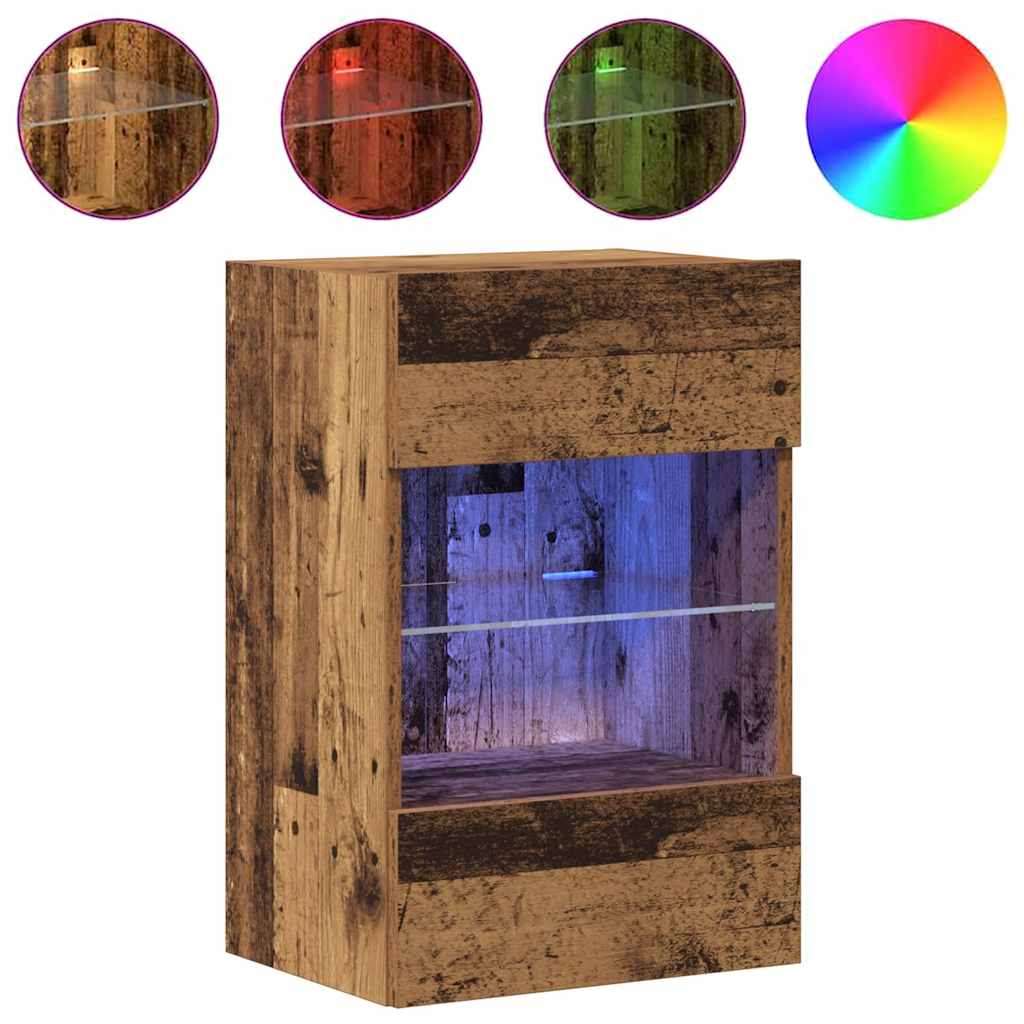 vidaXL Szafki wiszące z oświetleniem LED do telewizora, 2 szt., stare drewno, 40x30x60,5 cm