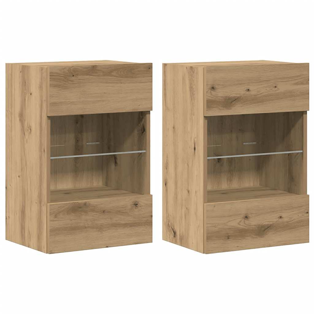 vidaXL Szafki wiszące z oświetleniem LED do telewizora 2 szt. Dąb Artisan