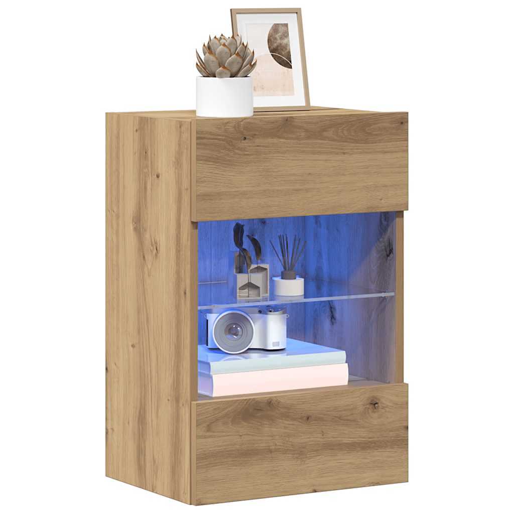 vidaXL Szafki wiszące z oświetleniem LED do telewizora 2 szt. Dąb Artisan