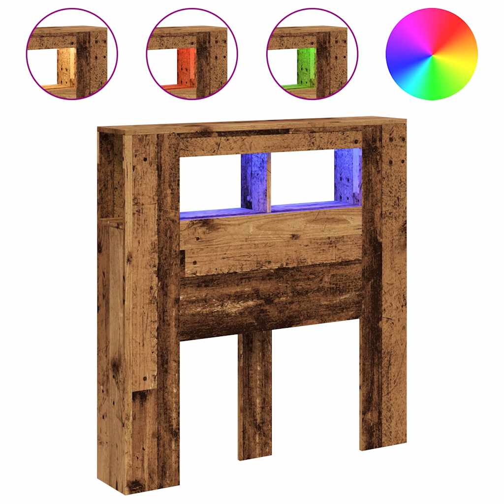 vidaXL Wezgłowie łóżka z LED, stare drewno, 100x18,5x103,5 cm