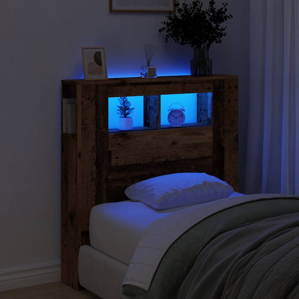 vidaXL Wezgłowie łóżka z LED, stare drewno, 100x18,5x103,5 cm