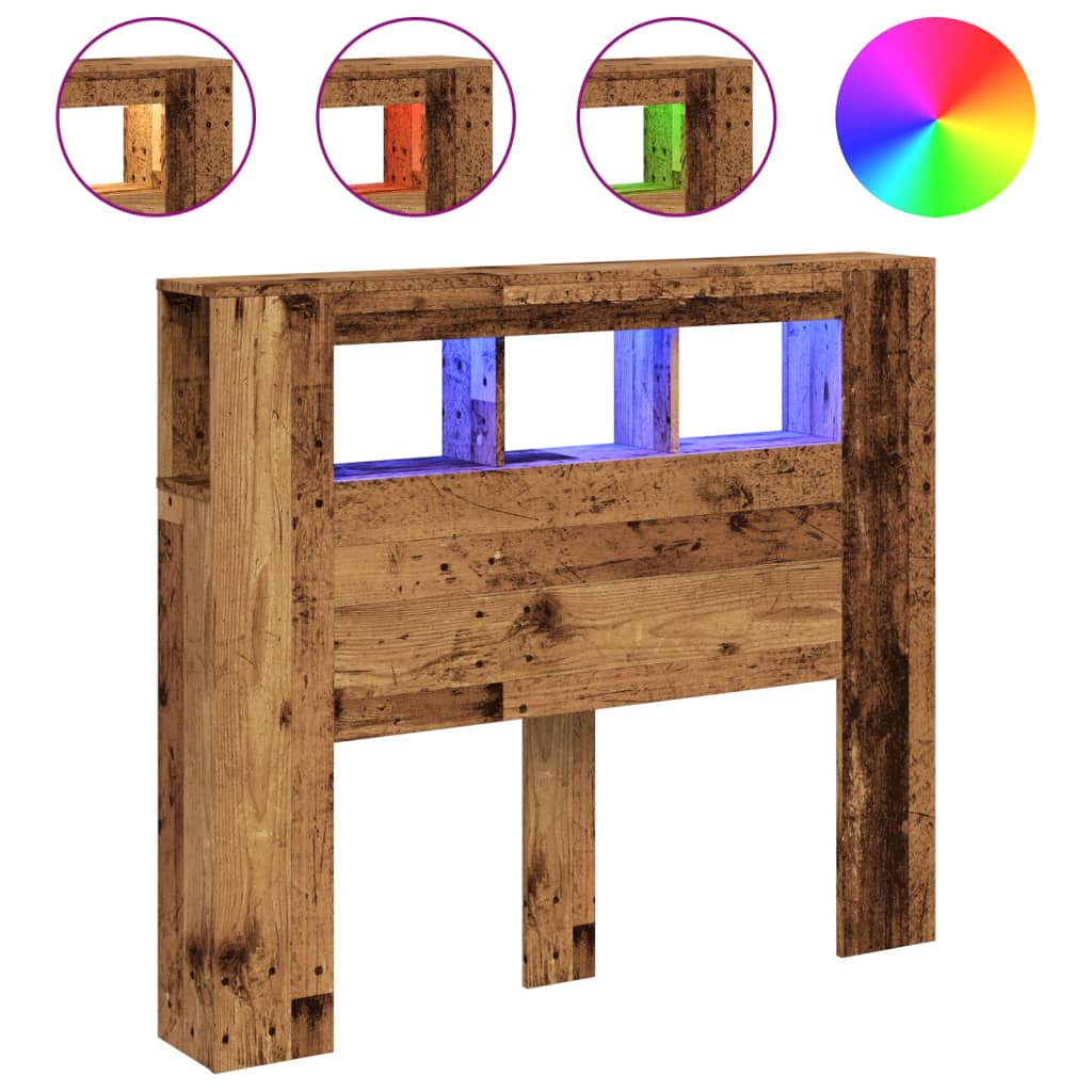 vidaXL Wezgłowie łóżka z LED, stare drewno, 120x18,5x103,5 cm