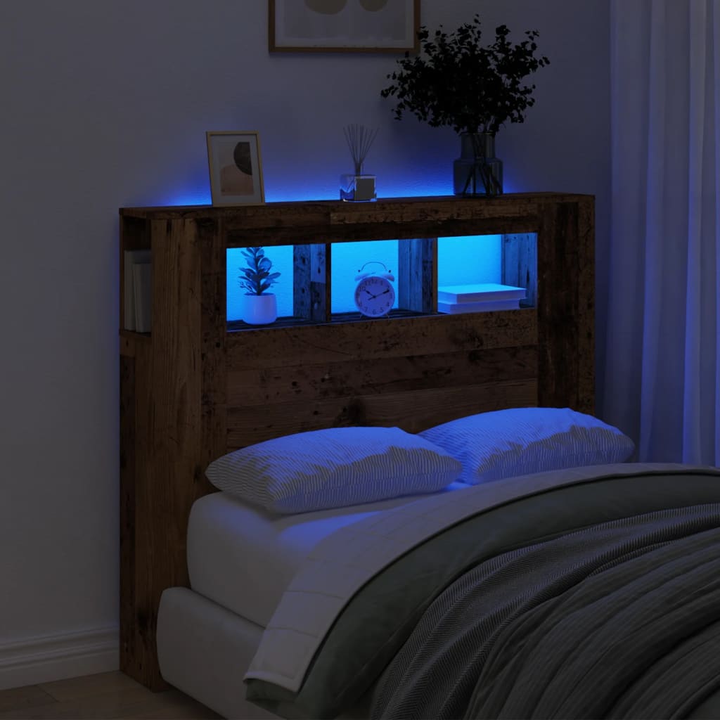 vidaXL Wezgłowie łóżka z LED, stare drewno, 120x18,5x103,5 cm