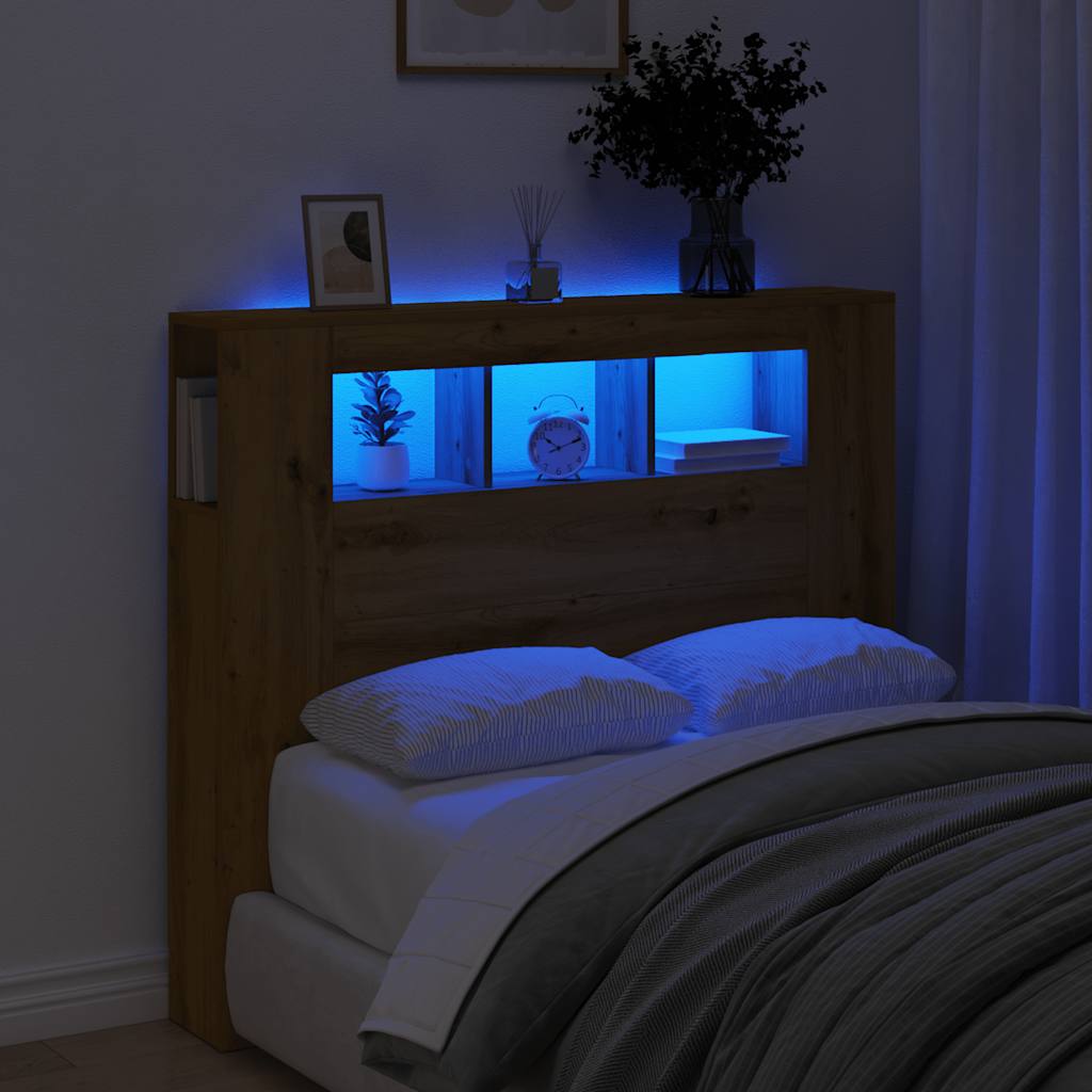 vidaXL Wezgłowie łóżka z LED, dąb artisan, 120x18,5x103,5 cm