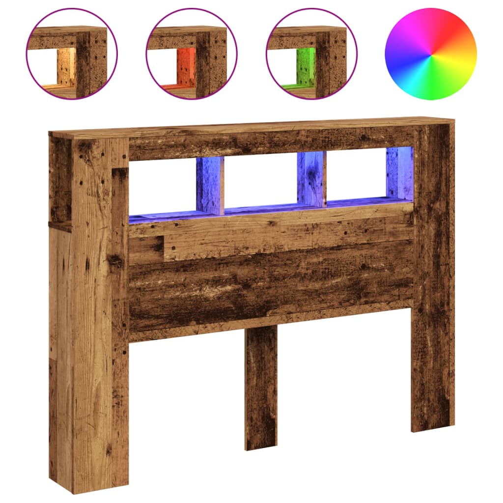 vidaXL Wezgłowie łóżka z LED, stare drewno, 140x18,5x103,5 cm