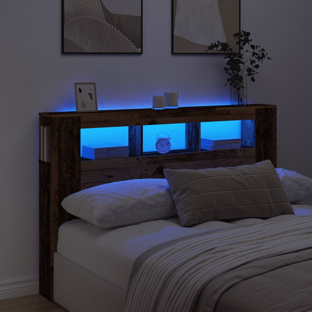 vidaXL Wezgłowie łóżka z LED, stare drewno, 160x18,5x103,5 cm