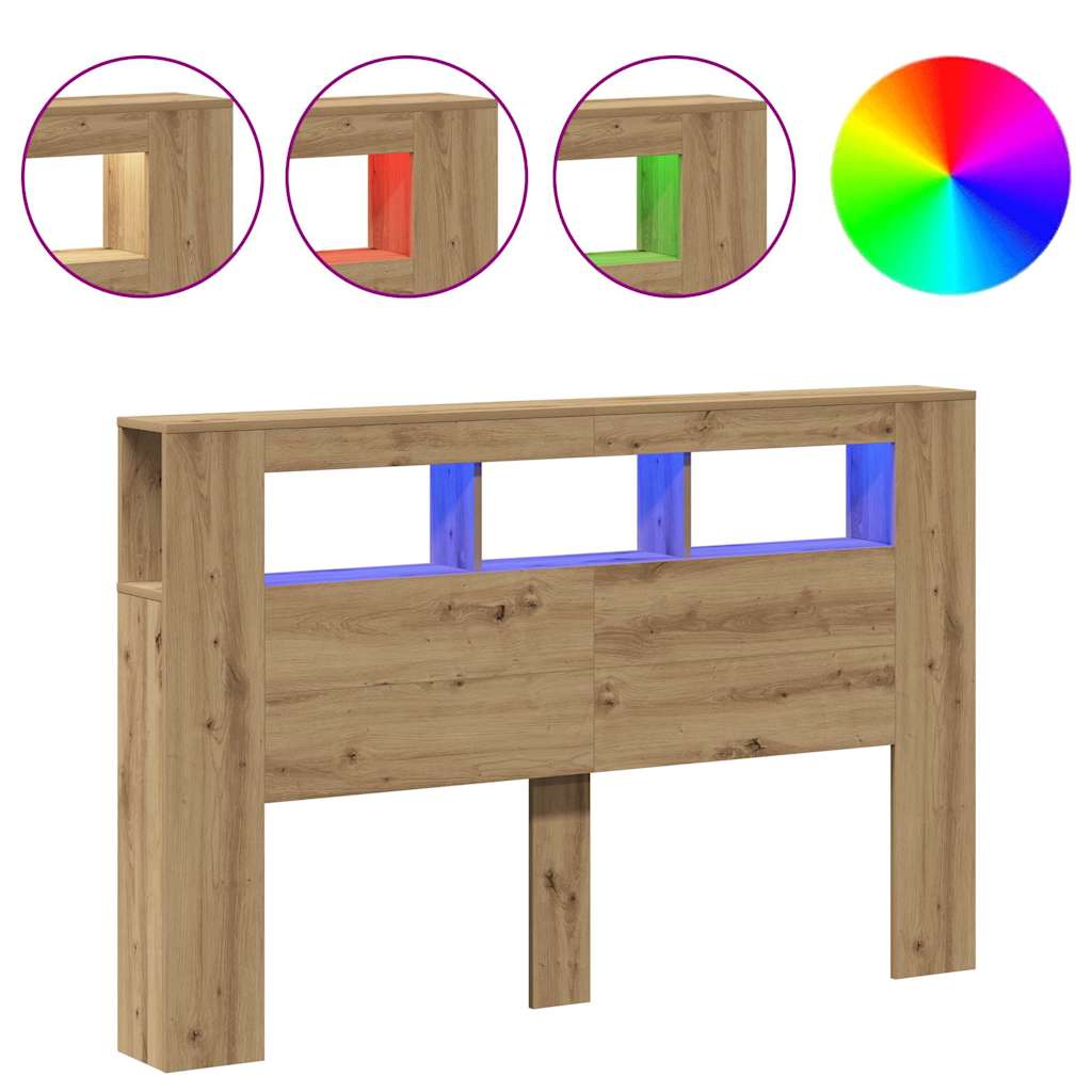 vidaXL Wezgłowie łóżka z LED, dąb artisan, 160x18,5x103,5 cm