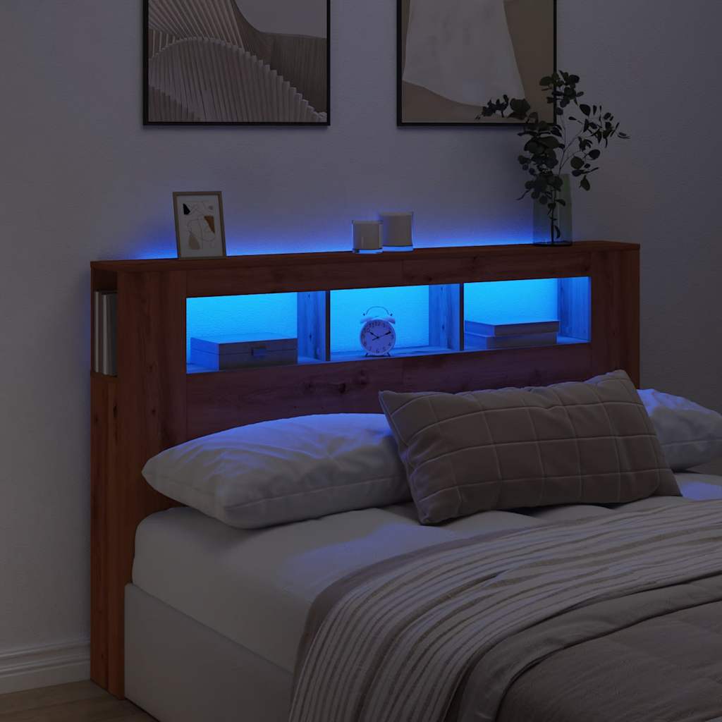 vidaXL Wezgłowie łóżka z LED, dąb artisan, 160x18,5x103,5 cm