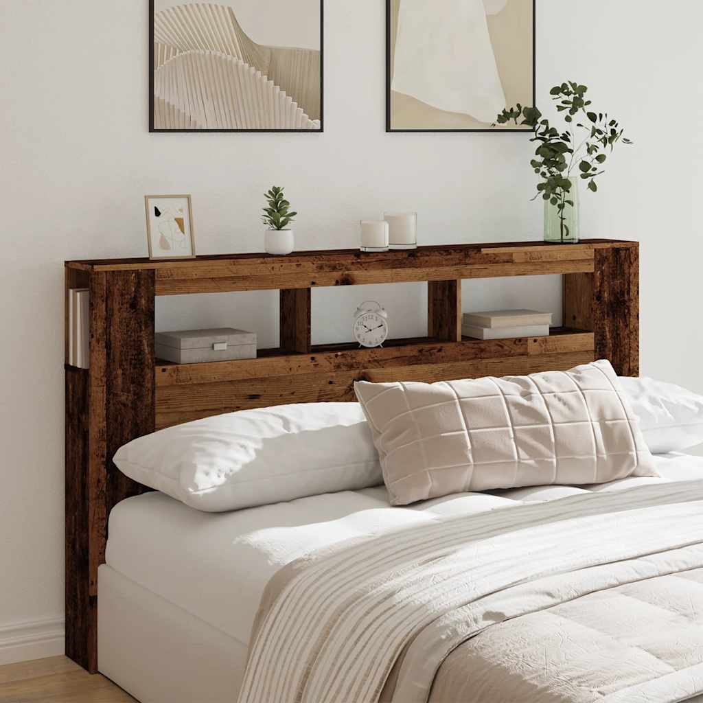 vidaXL Wezgłowie łóżka z LED, stare drewno, 180x18,5x103,5 cm