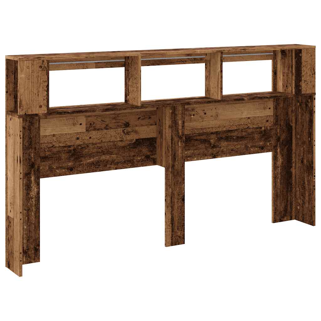 vidaXL Wezgłowie łóżka z LED, stare drewno, 180x18,5x103,5 cm