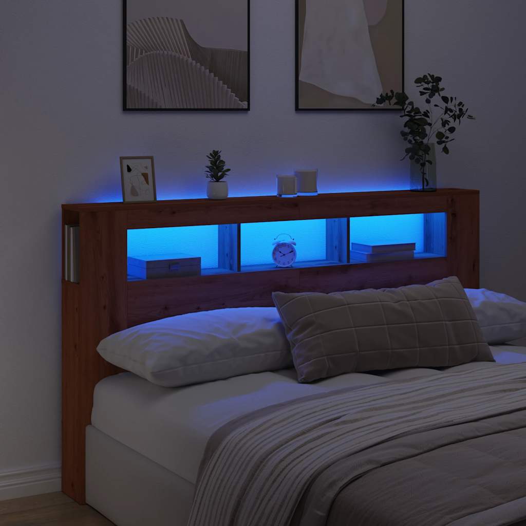 vidaXL Wezgłowie łóżka z LED, dąb artisan, 180x18,5x103,5 cm