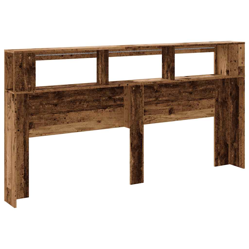 vidaXL Wezgłowie łóżka z LED, stare drewno, 200x18,5x103,5 cm