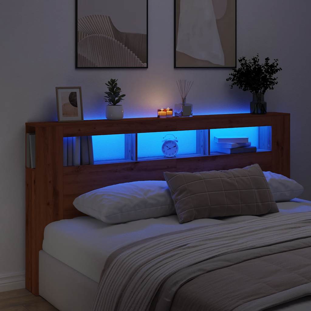 vidaXL Wezgłowie łóżka z LED, dąb artisan, 200x18,5x103,5 cm