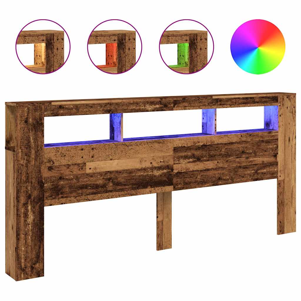 vidaXL Wezgłowie łóżka z LED, stare drewno, 220x18,5x103,5 cm