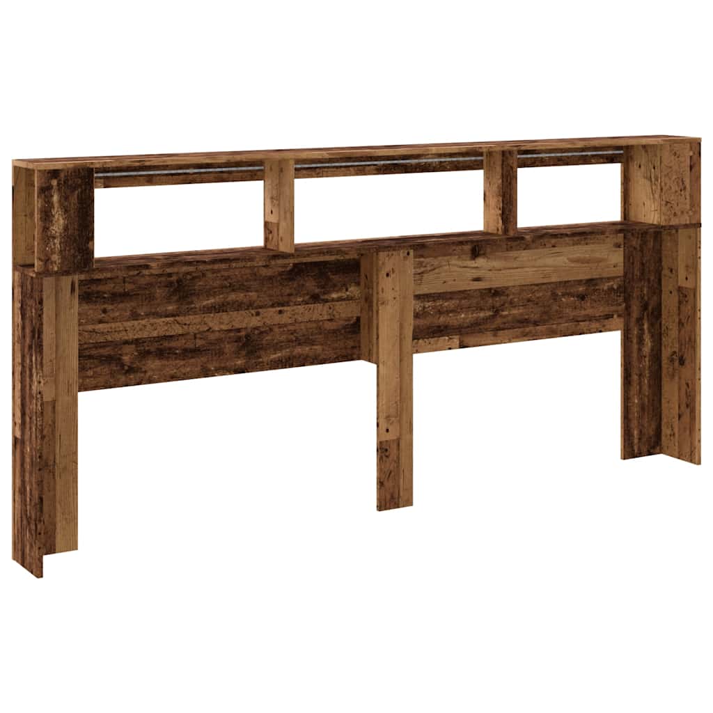 vidaXL Wezgłowie łóżka z LED, stare drewno, 220x18,5x103,5 cm