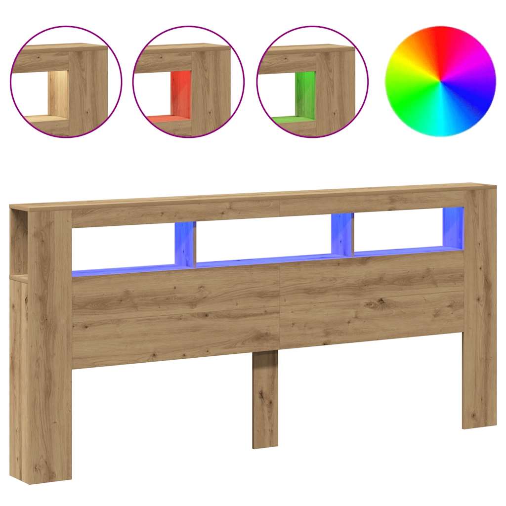 vidaXL Wezgłowie łóżka z LED, dąb artisan, 220x18,5x103,5 cm