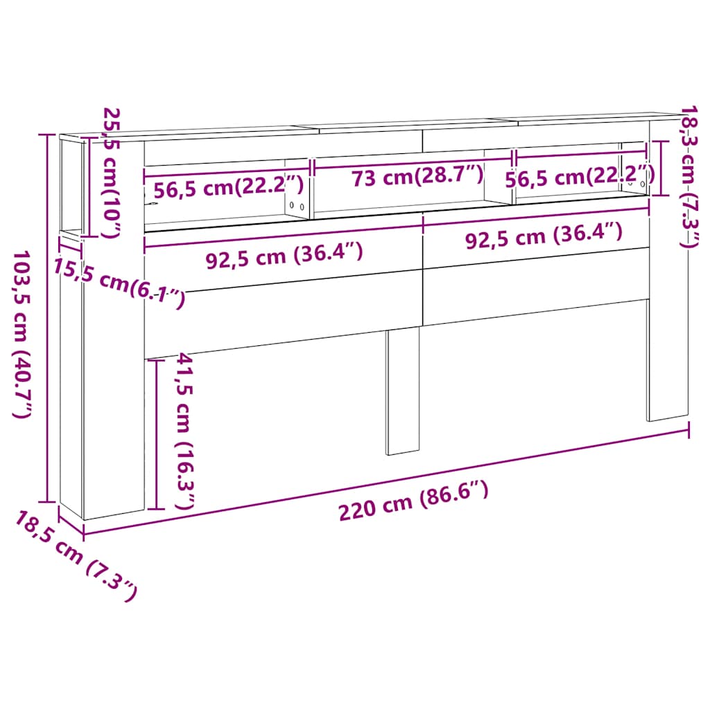 vidaXL Wezgłowie łóżka z LED, dąb artisan, 220x18,5x103,5 cm