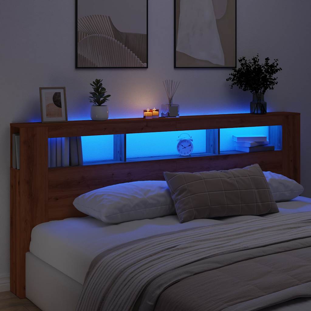 vidaXL Wezgłowie łóżka z LED, dąb artisan, 220x18,5x103,5 cm