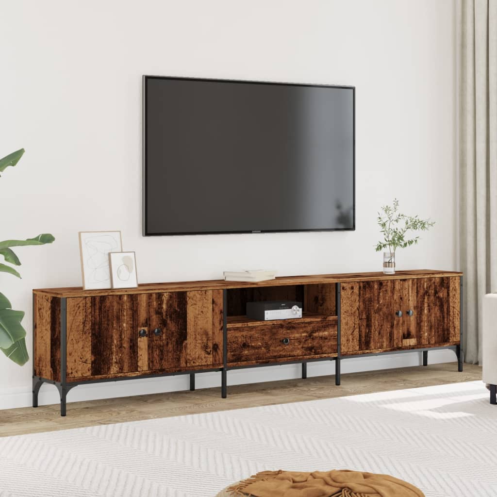 vidaXL Szafka pod TV, z szufladą, stare drewno, 200x25x44 cm