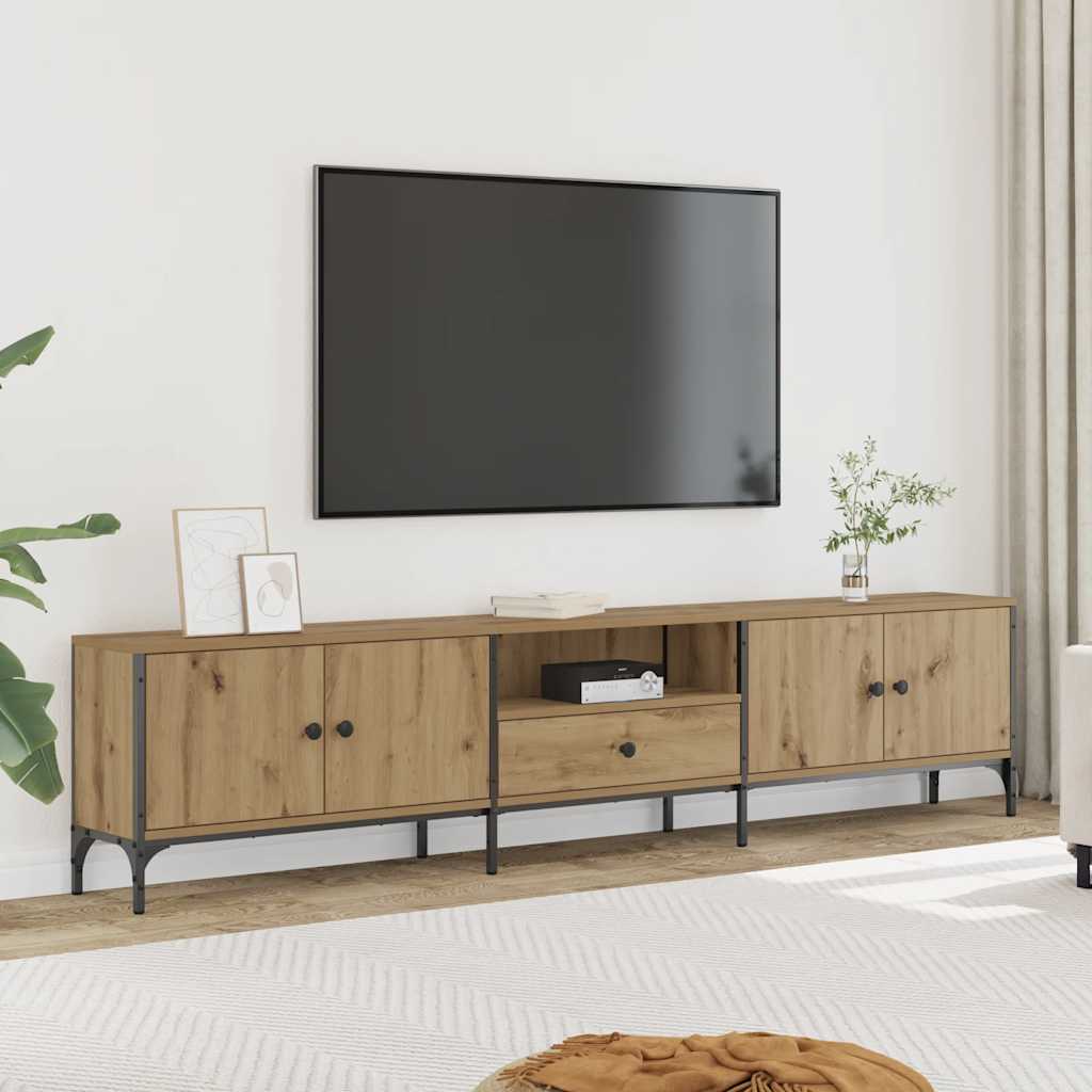 vidaXL Szafka pod TV, z szufladą, dąb artisan, 200x25x44 cm