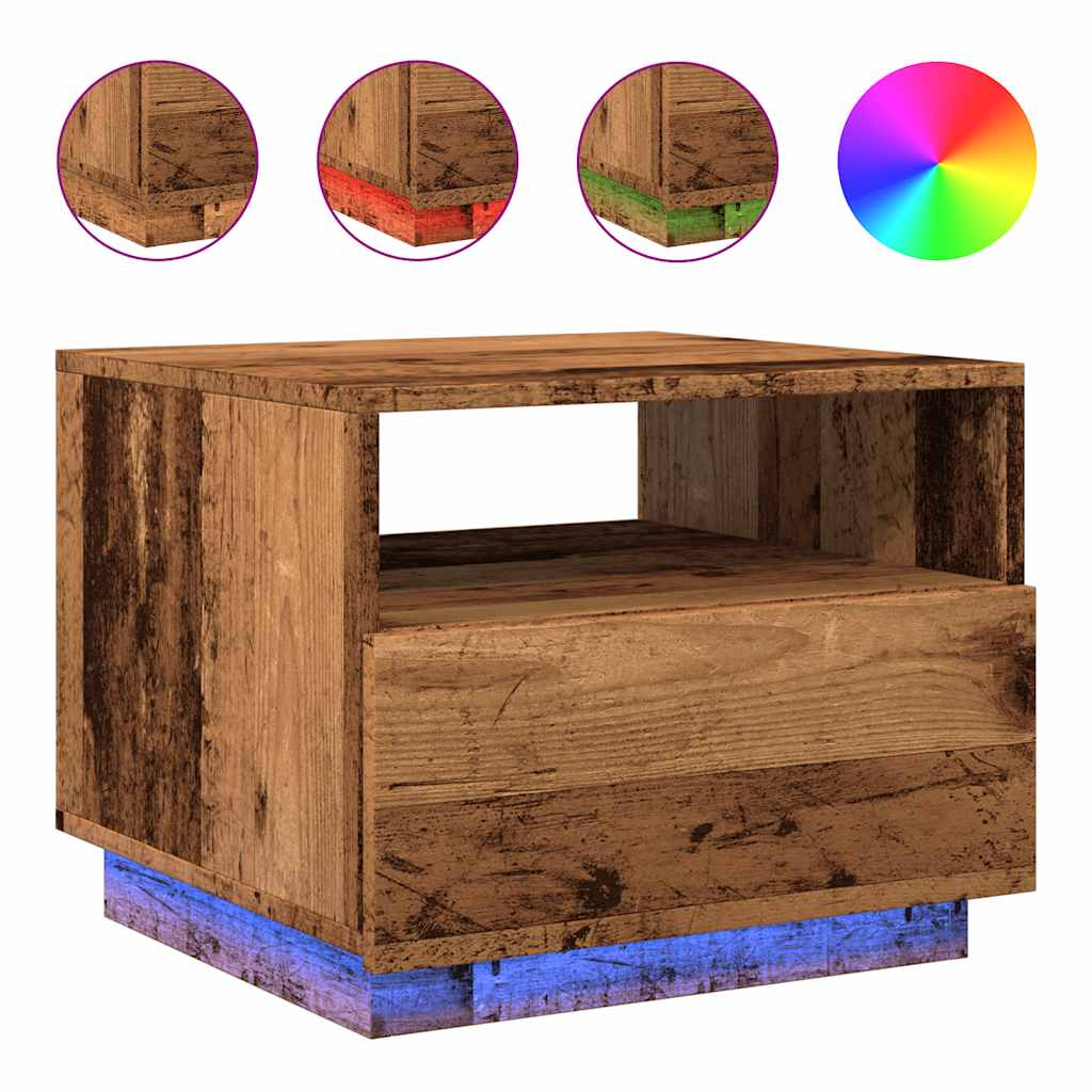 vidaXL Stolik kawowy z oświetleniem LED, stare drewno, 50x49x40 cm