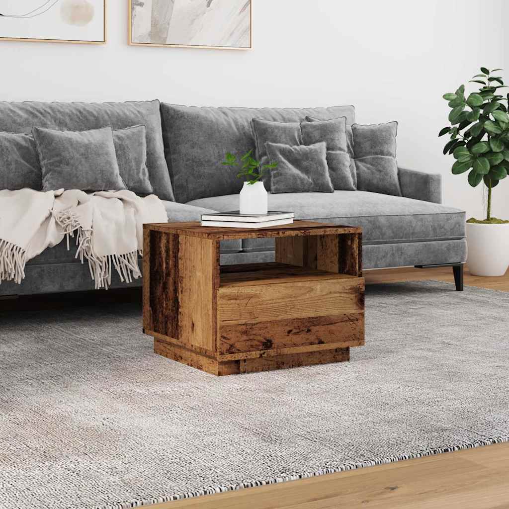vidaXL Stolik kawowy z oświetleniem LED, stare drewno, 50x49x40 cm