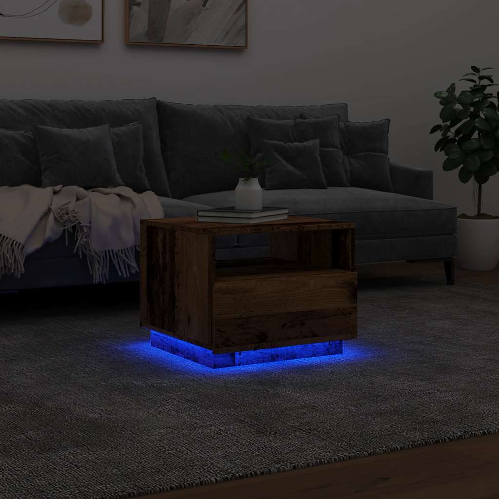 vidaXL Stolik kawowy z oświetleniem LED, stare drewno, 50x49x40 cm