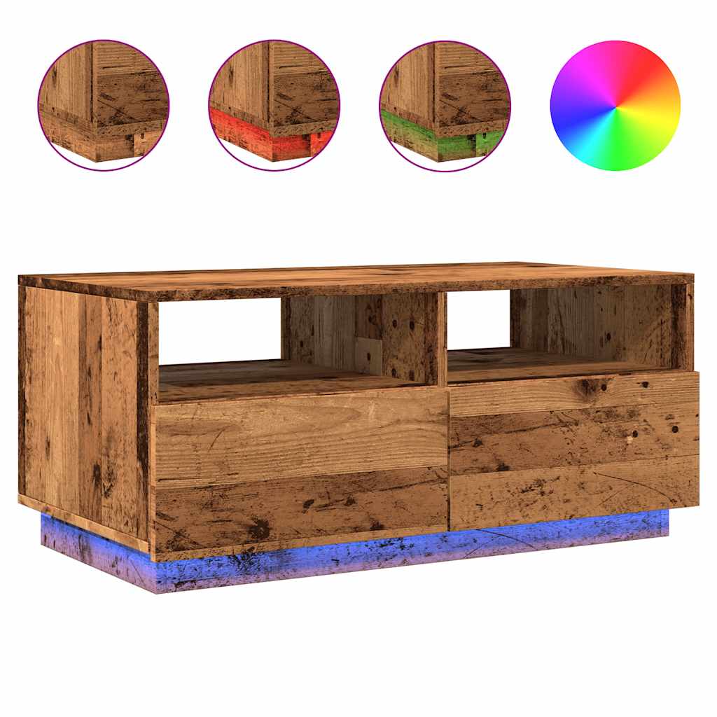 vidaXL Stolik kawowy z oświetleniem LED, stare drewno, 90x49x40 cm