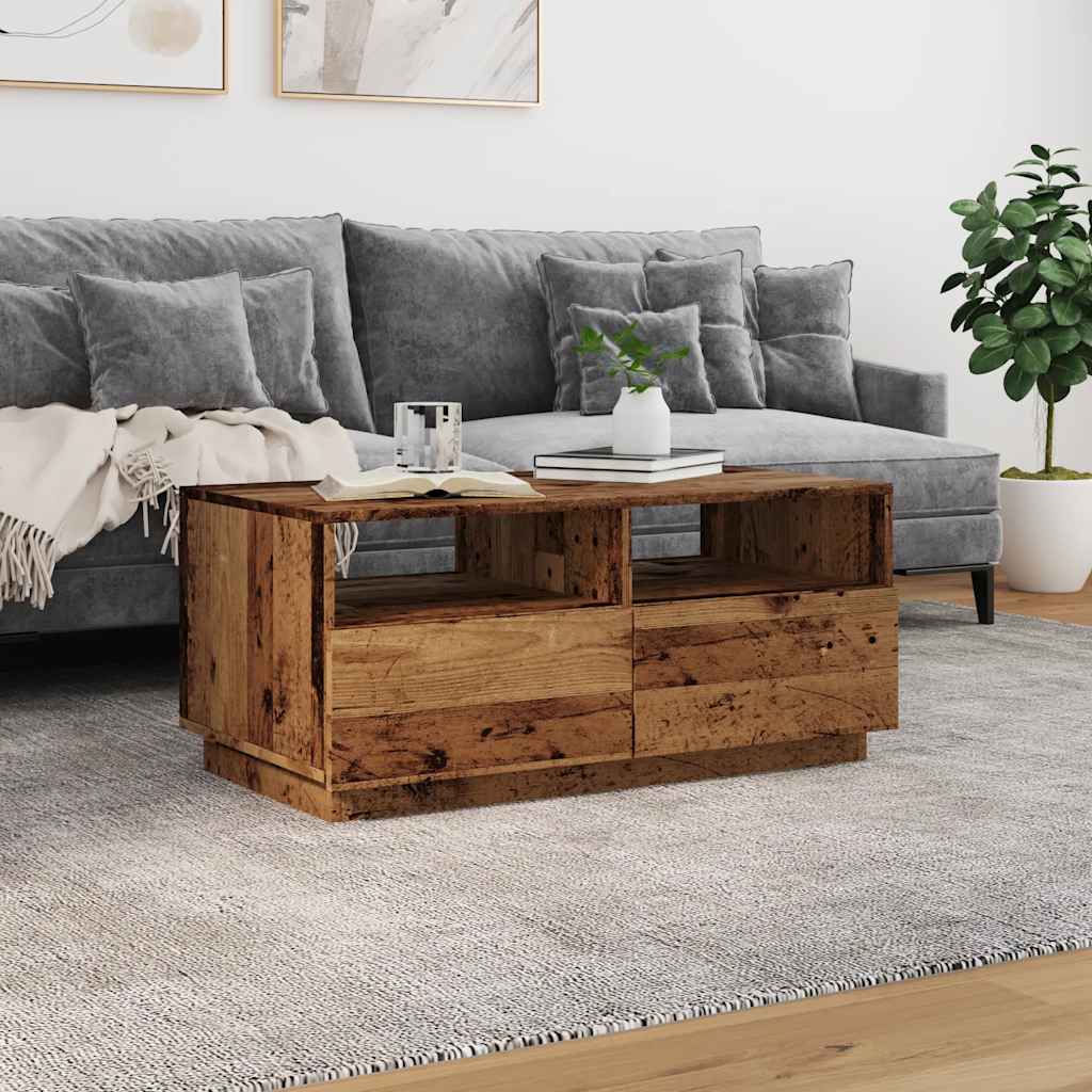 vidaXL Stolik kawowy z oświetleniem LED, stare drewno, 90x49x40 cm