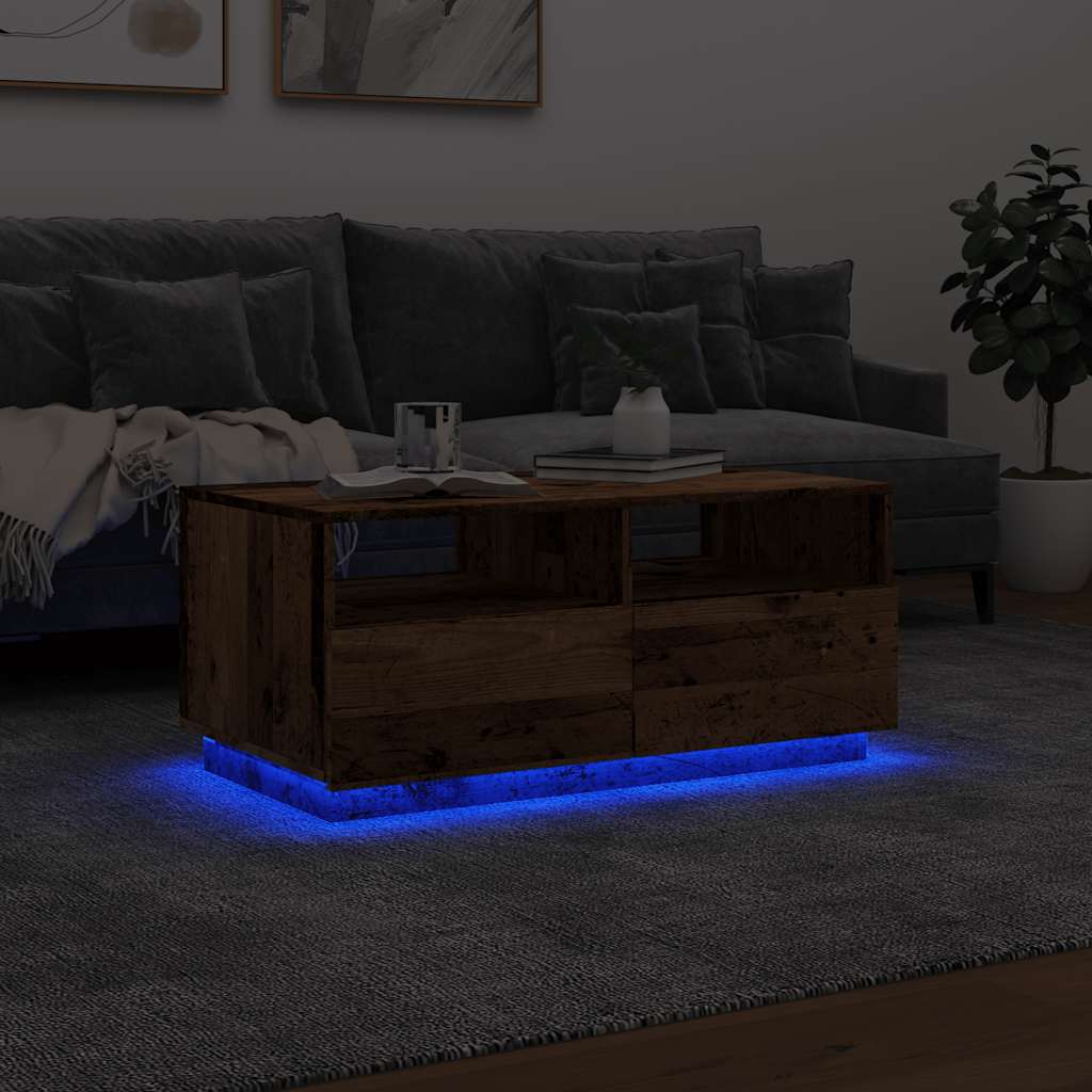 vidaXL Stolik kawowy z oświetleniem LED, stare drewno, 90x49x40 cm