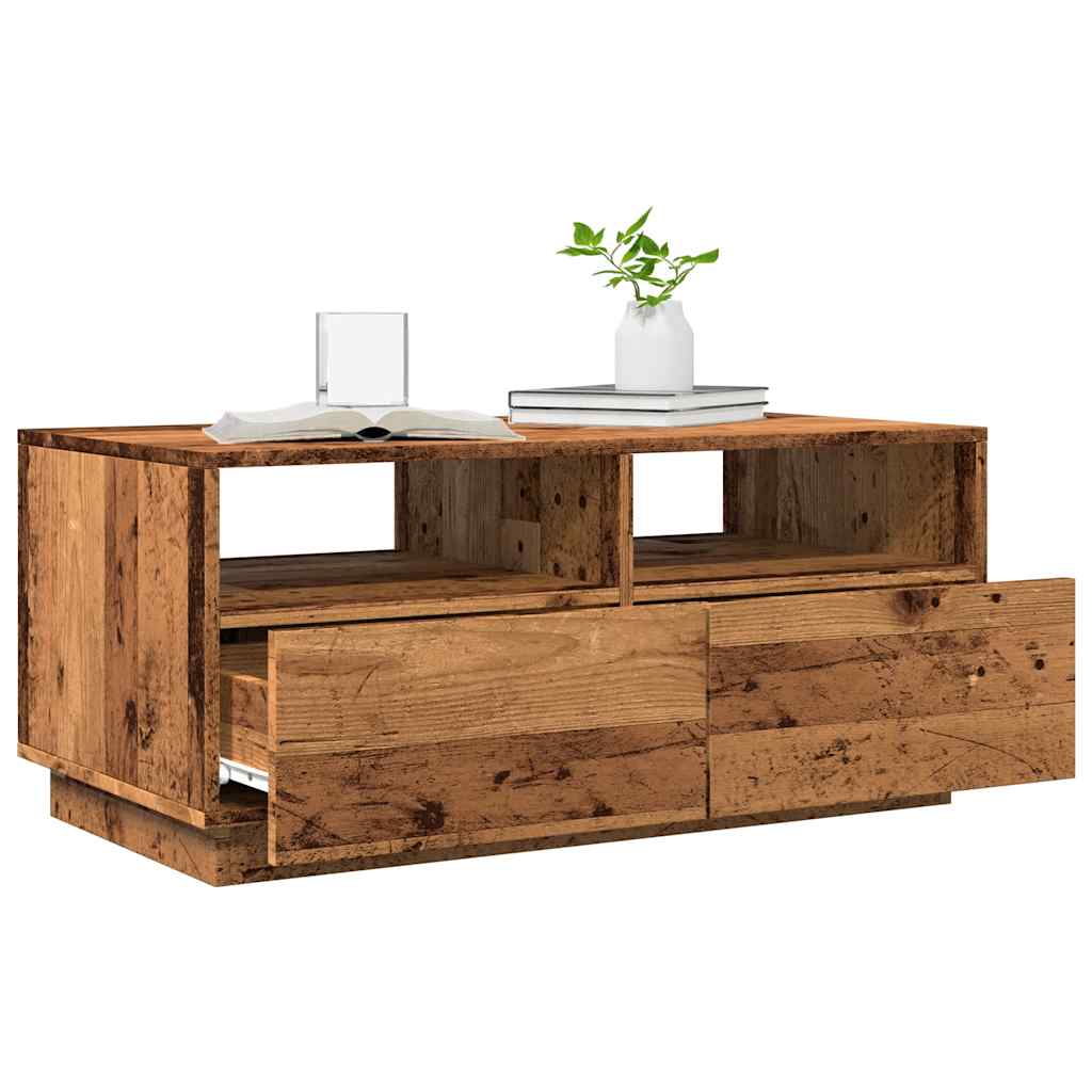 vidaXL Stolik kawowy z oświetleniem LED, stare drewno, 90x49x40 cm