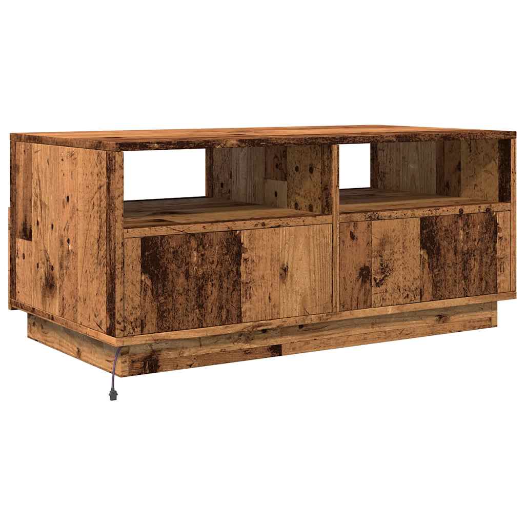 vidaXL Stolik kawowy z oświetleniem LED, stare drewno, 90x49x40 cm