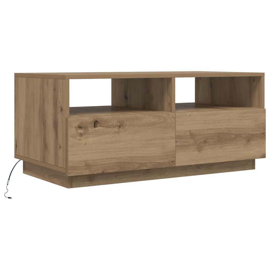 vidaXL Stolik kawowy z oświetleniem LED, dąb artisan, 90x49x40 cm