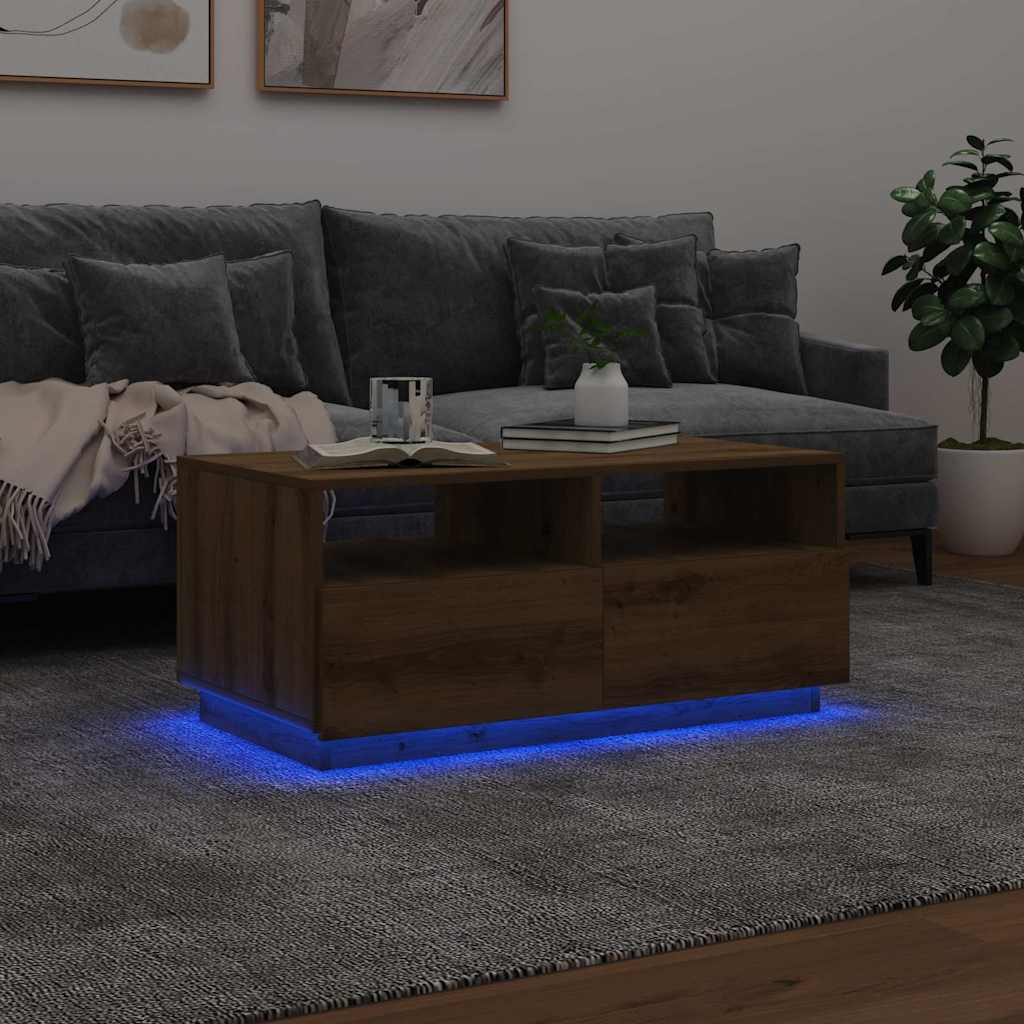 vidaXL Stolik kawowy z oświetleniem LED, dąb artisan, 90x49x40 cm
