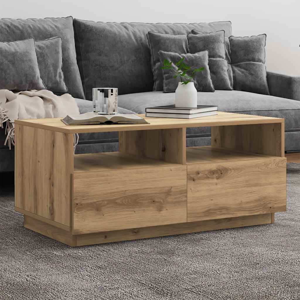 vidaXL Stolik kawowy z oświetleniem LED, dąb artisan, 90x49x40 cm